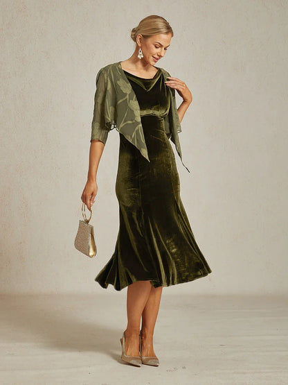 High-Stretch Velvet Sleeveless Midi Dress with Scoop Neck