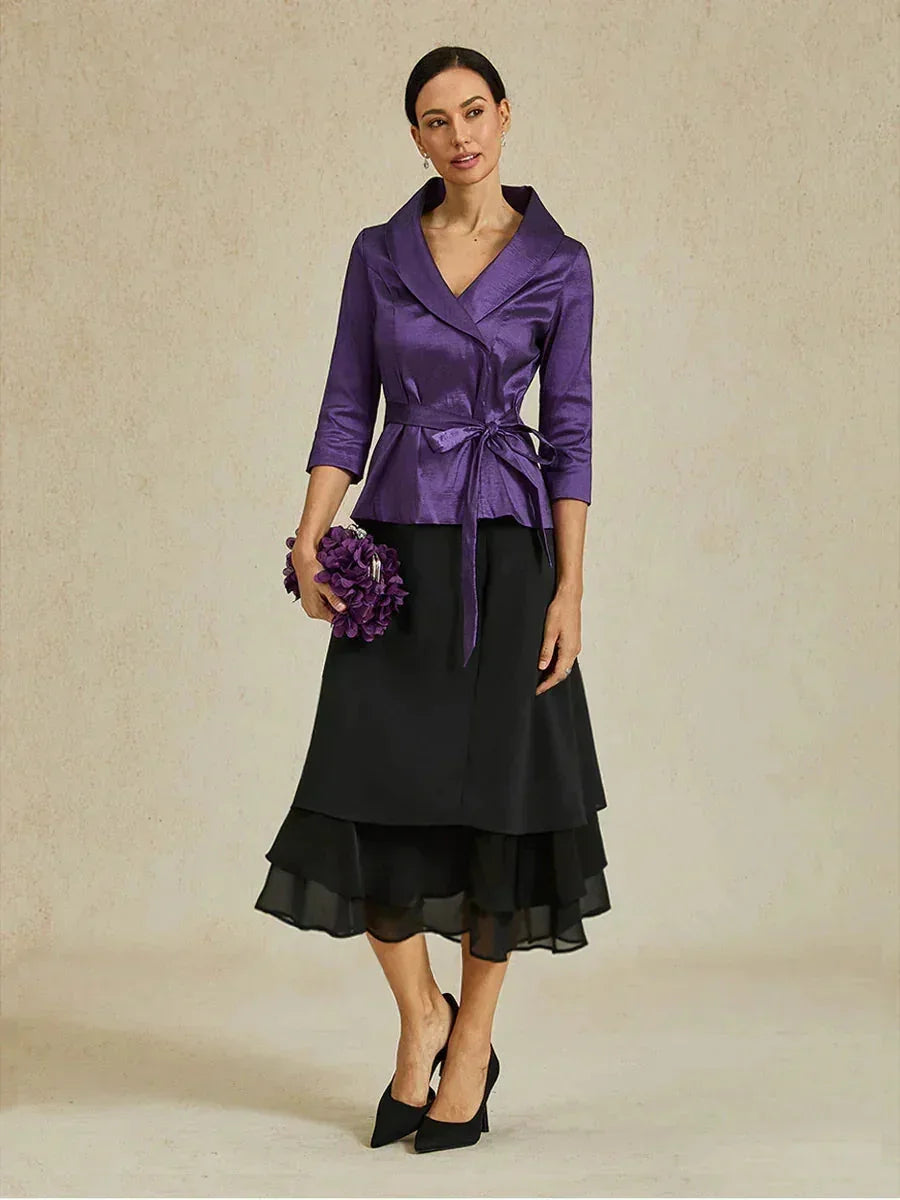Tiered Chiffon Tea-Length Skirt