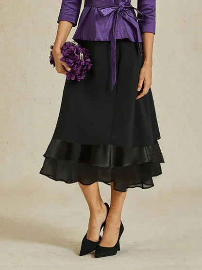 Tiered Chiffon Tea-Length Skirt