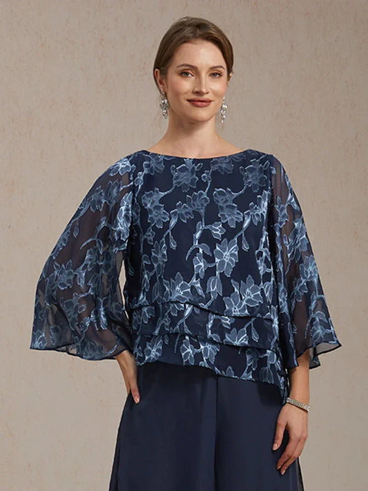 Floral Chiffon Boat Neck Blouse