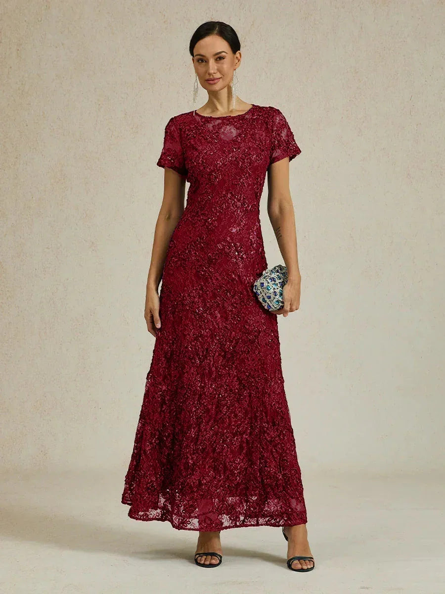 Robe trapèze en dentelle rosette ornée de paillettes