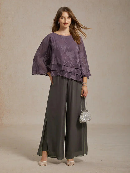 Straight Leg Pant With Chiffon Split Leg Overlay