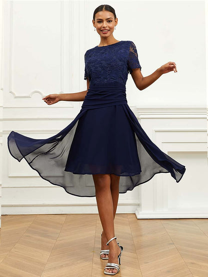 Ruched Chiffon Lace Midi Dress