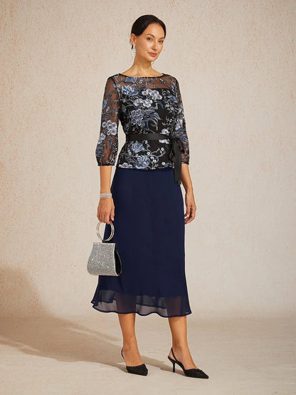Flowy Panel Chiffon Tea-Length Skirt