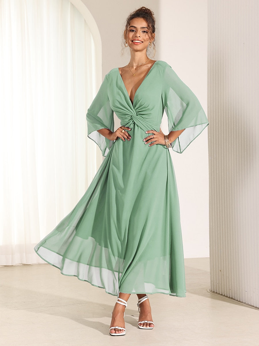 Twisted Ruffle Chiffon Maxi Dress