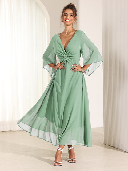 Twisted Ruffle Chiffon Maxi Dress