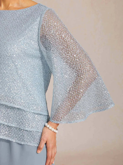 Bell Sleeves Mesh Sequin Layered Top