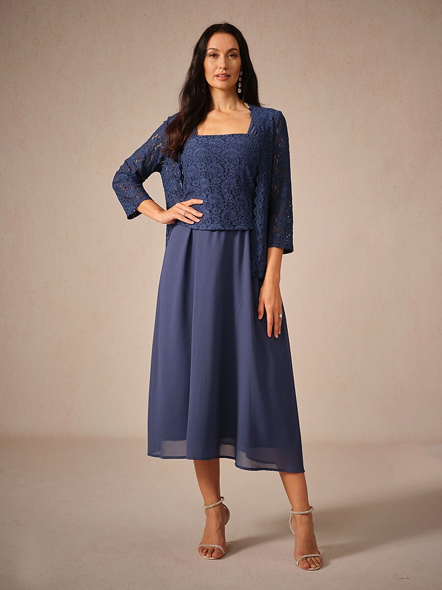 A Line Dress Semi Formal Lace Dress Set