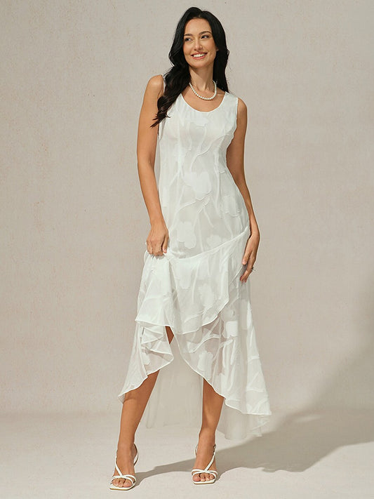 Floral Chiffon Evening Gown with Asymmetrical Hem