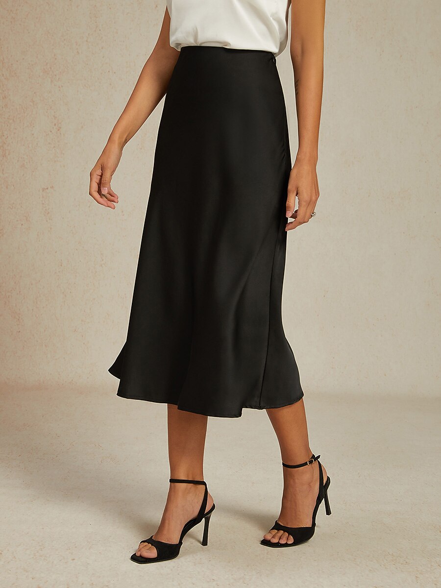 Black Satin Midi Skirt