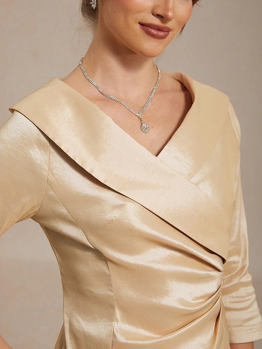 Sheath Stretch Taffeta Cocktail Dress with Portrait Collar