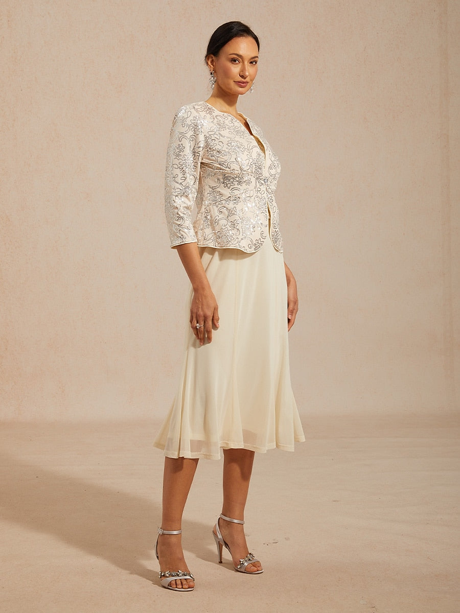Midi Sequin Embroidered Jacket Dress