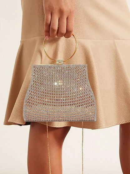 Pochette en cristal avec poignée en anneau doré, sac élégant