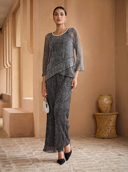 Wide Straight-Leg Chiffon Pants