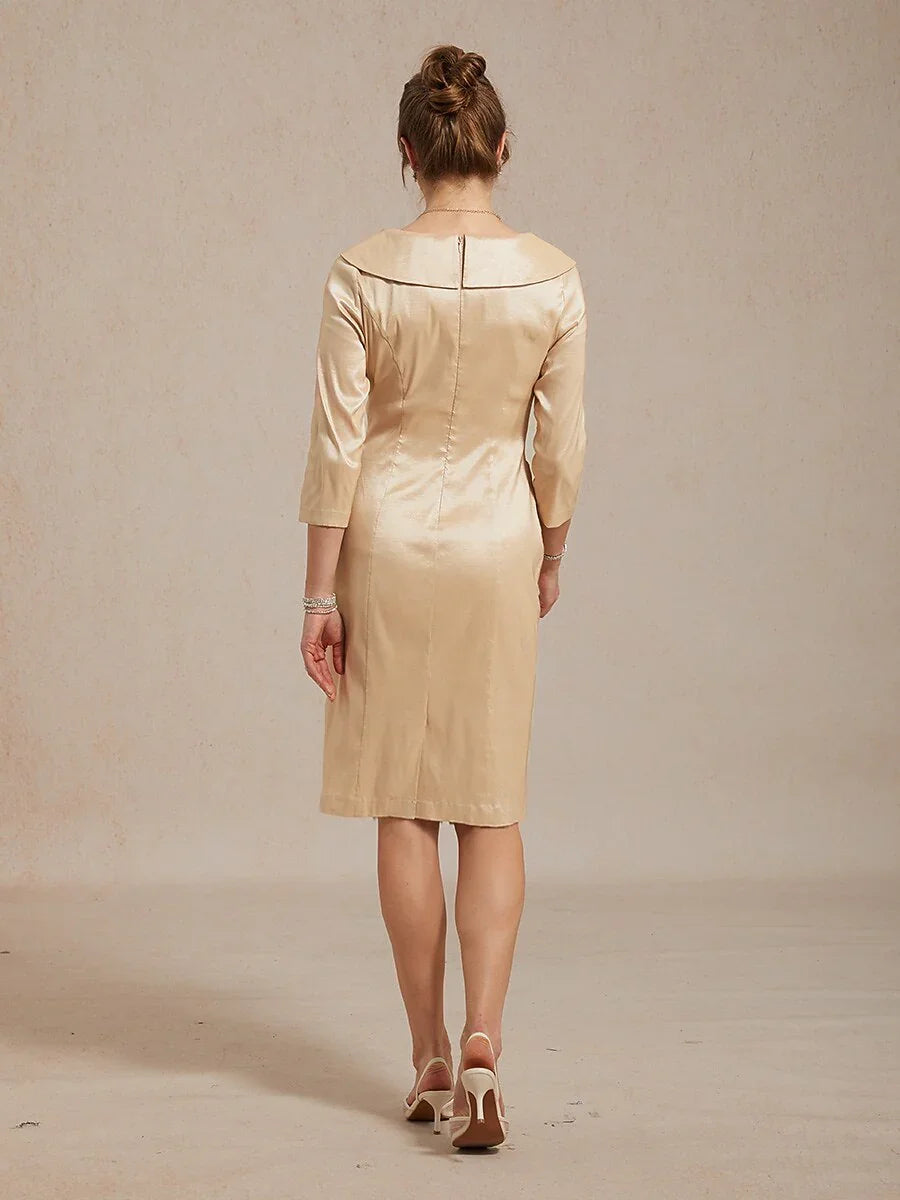 Sheath Stretch Taffeta Cocktail Dress with Portrait Collar