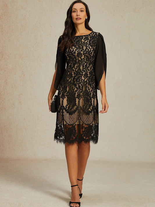 Elegant Split Sleeve Black Midi Dress
