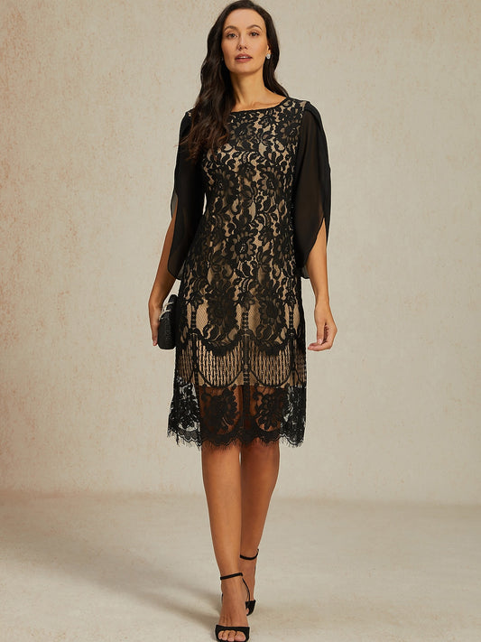 Elegant Split Sleeve Black Midi Dress