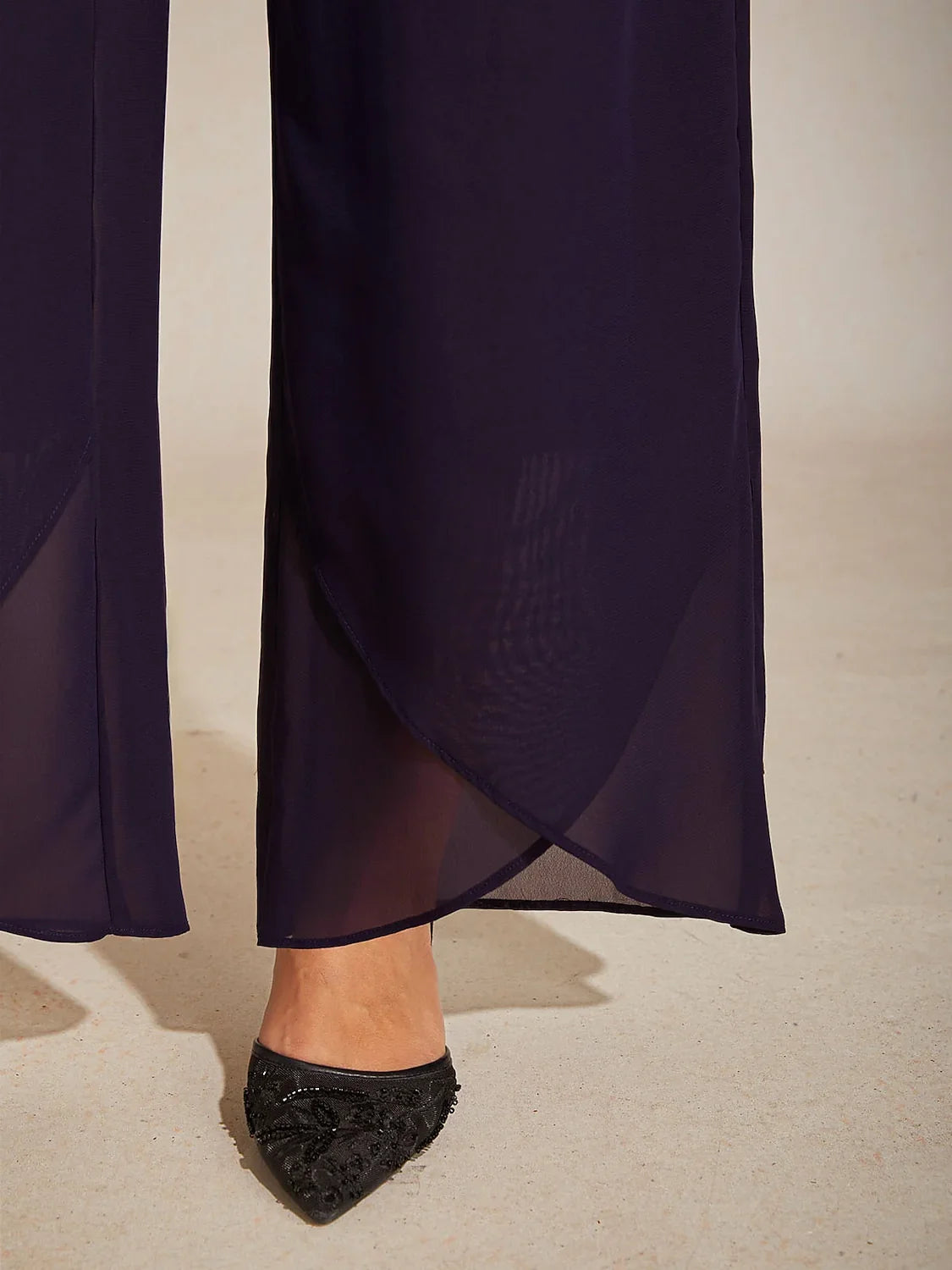 Straight Leg Mid Waist Layered Chiffon Pants