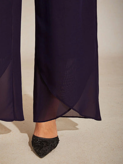 Straight Leg Mid Waist Layered Chiffon Pants