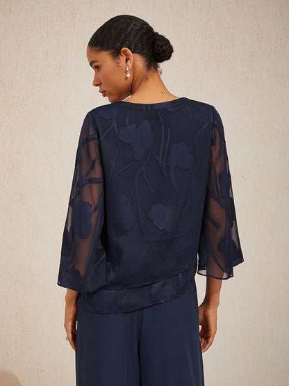 Notched Neck Floral Tops
