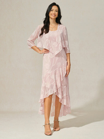 Floral Chiffon Evening Gown with Asymmetrical Hem