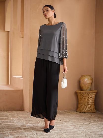 Beaded Layered Mesh Blouse