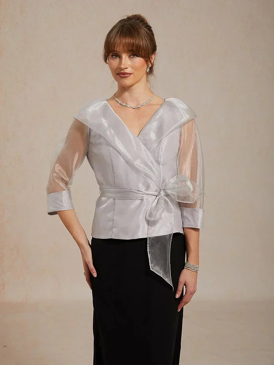 Sheer Organza Collar Tie Dressy Blouse