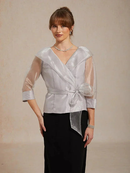 Sheer Organza Collar Tie Dressy Blouse