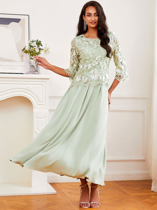 Ruffle Ruched Lace Maxi Dress