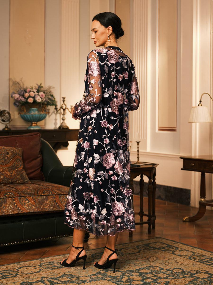 Lace Embroidered Floral Dress Set