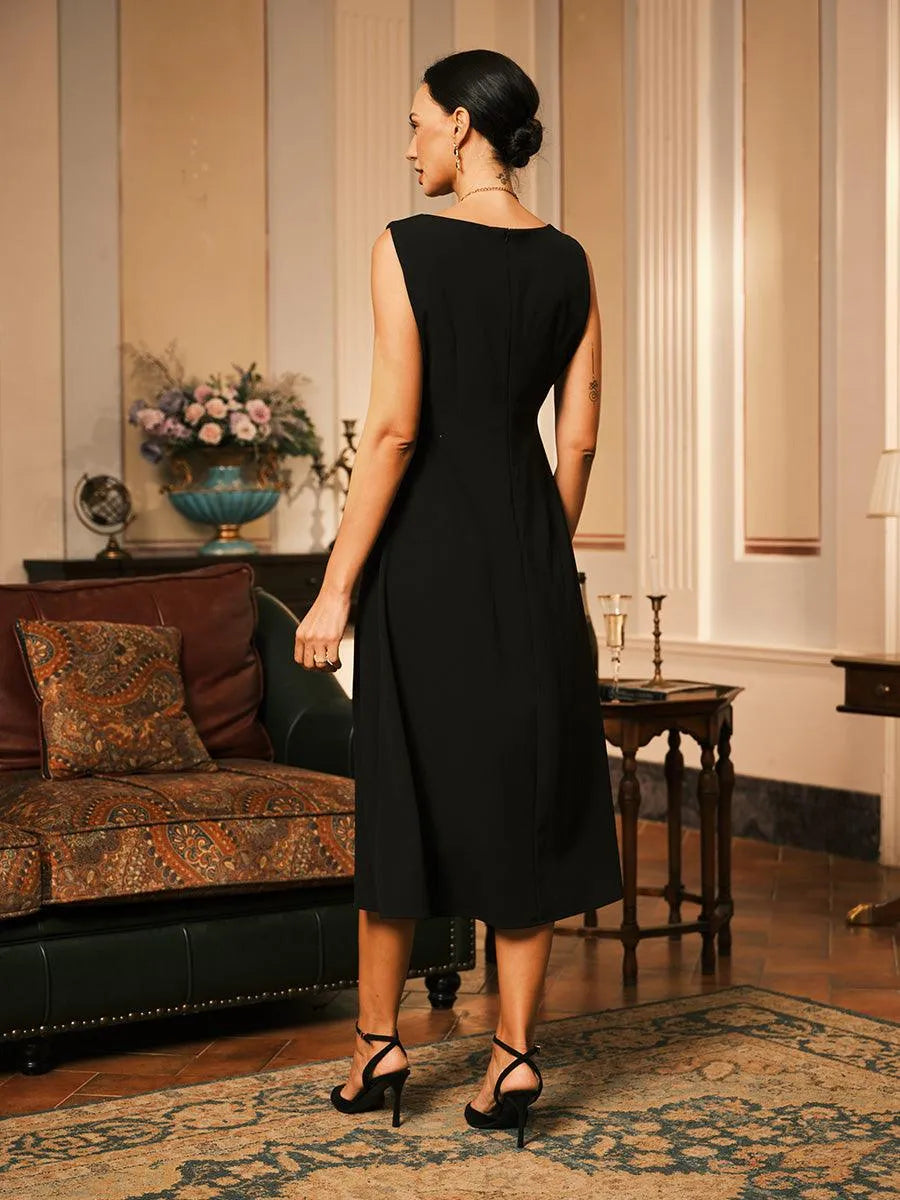 Sleeveless Sheath Midi Black Dress