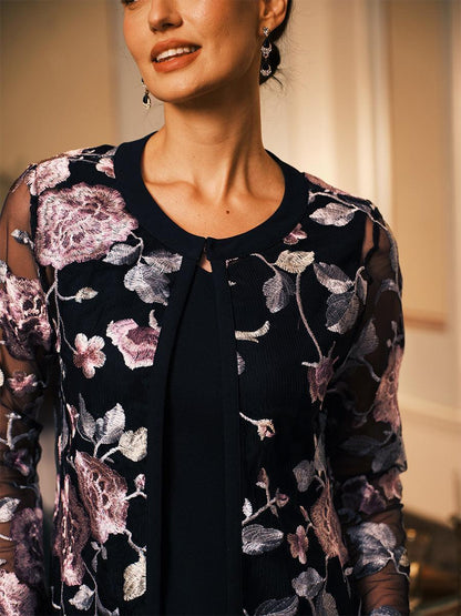 Lace Embroidered Floral Dress Set