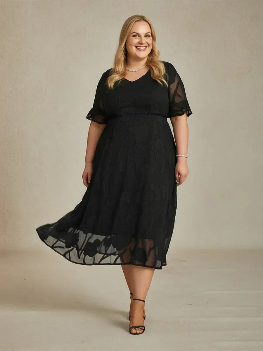 Ruffle Flutter Lace Maxi Dress for Plus Size