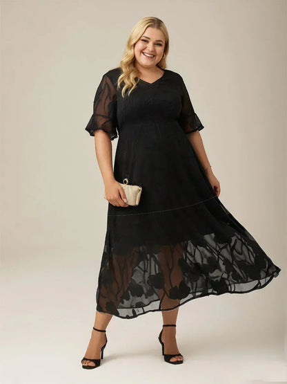 Ruffle Flutter Lace Maxi Dress for Plus Size
