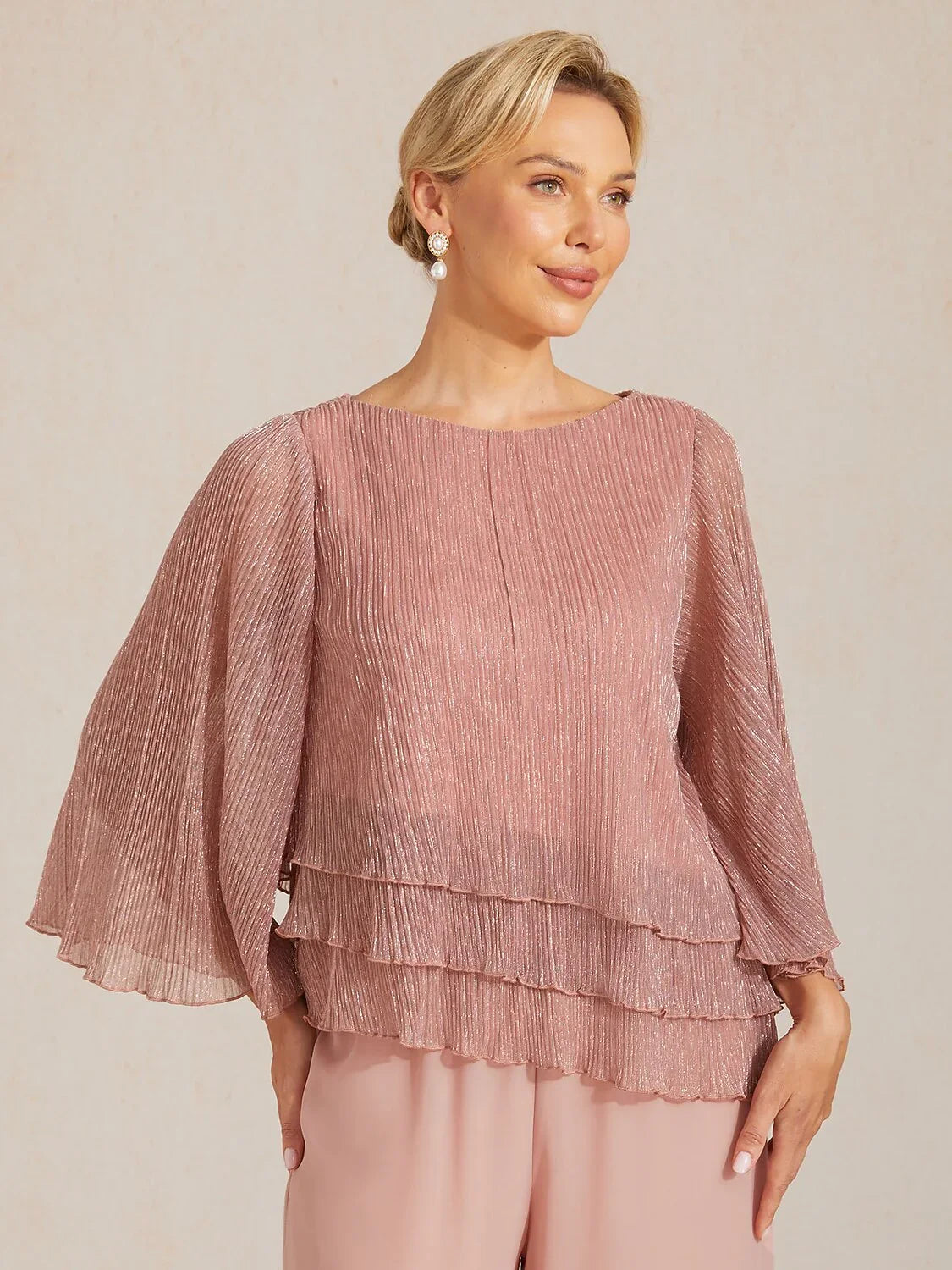 Metallic Chiffon Pleated Blouse