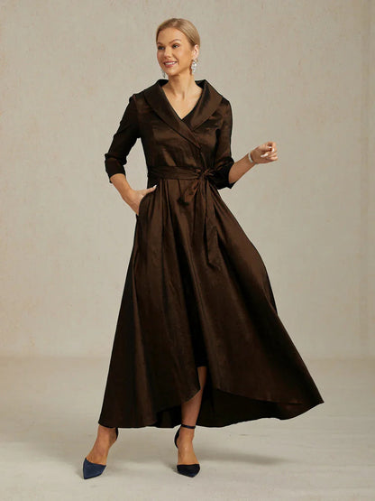 Stretch Taffeta Cocktail Dress with Tie Belt