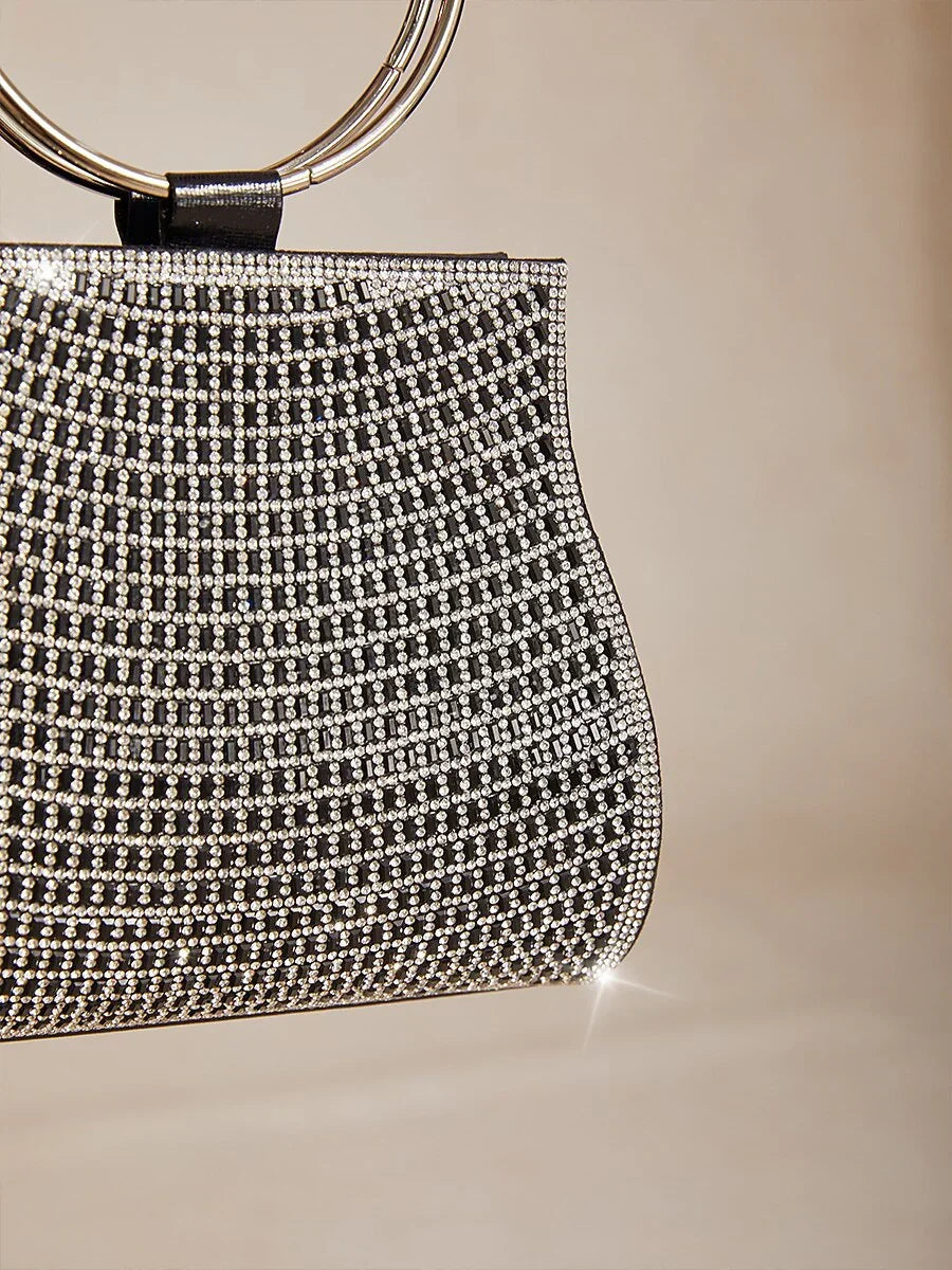 Crystal Clutch with Gold Ring Handle C Elegant Bag