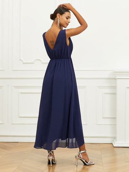 Elegant Sleeveless Chiffon Maxi Dress