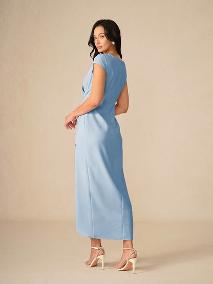 Elegant Sky Blue Wrap Dress