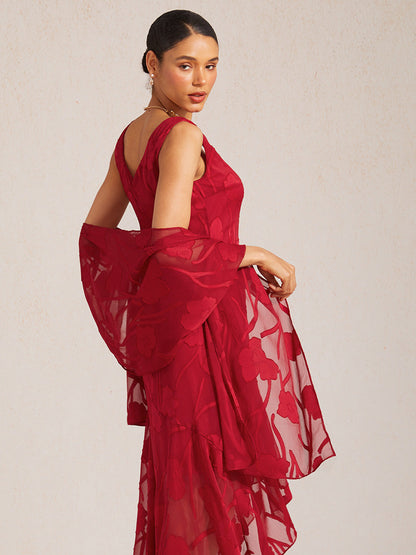 Sheer Floral Chiffon Shawl