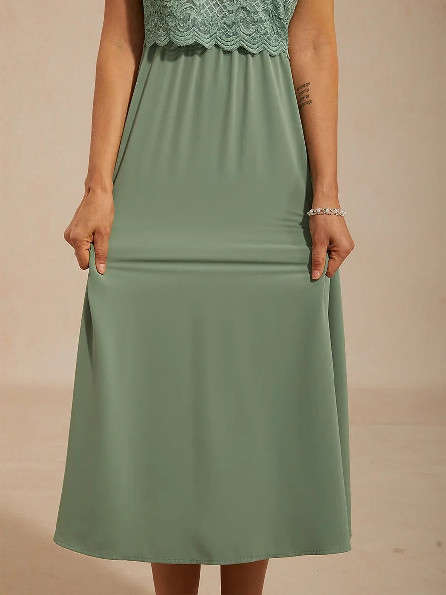 Lace A-Line Midi Dress with Side Pockets