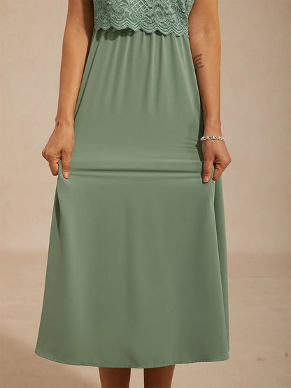 Lace A-Line Midi Dress with Side Pockets