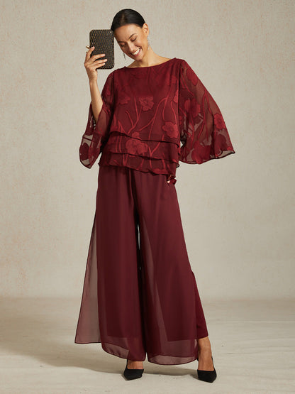 Straight Leg Pant With Chiffon Split Leg Overlay