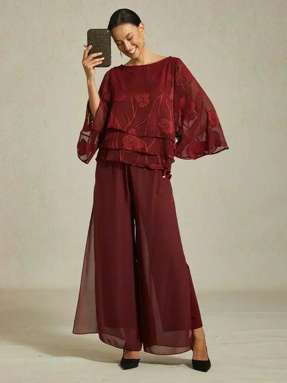 Pantalon droit avec surjupe fendue en mousseline