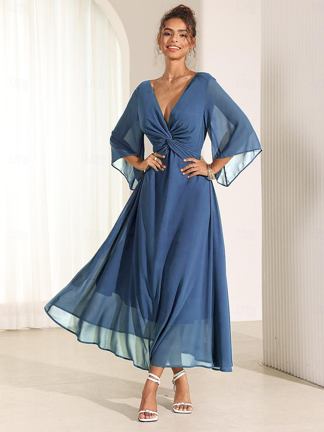 Twisted Ruffle Chiffon Maxi Dress