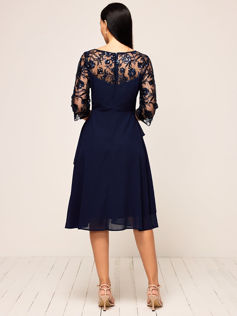 Elegant Chiffon Sequin Layered Lace Dress