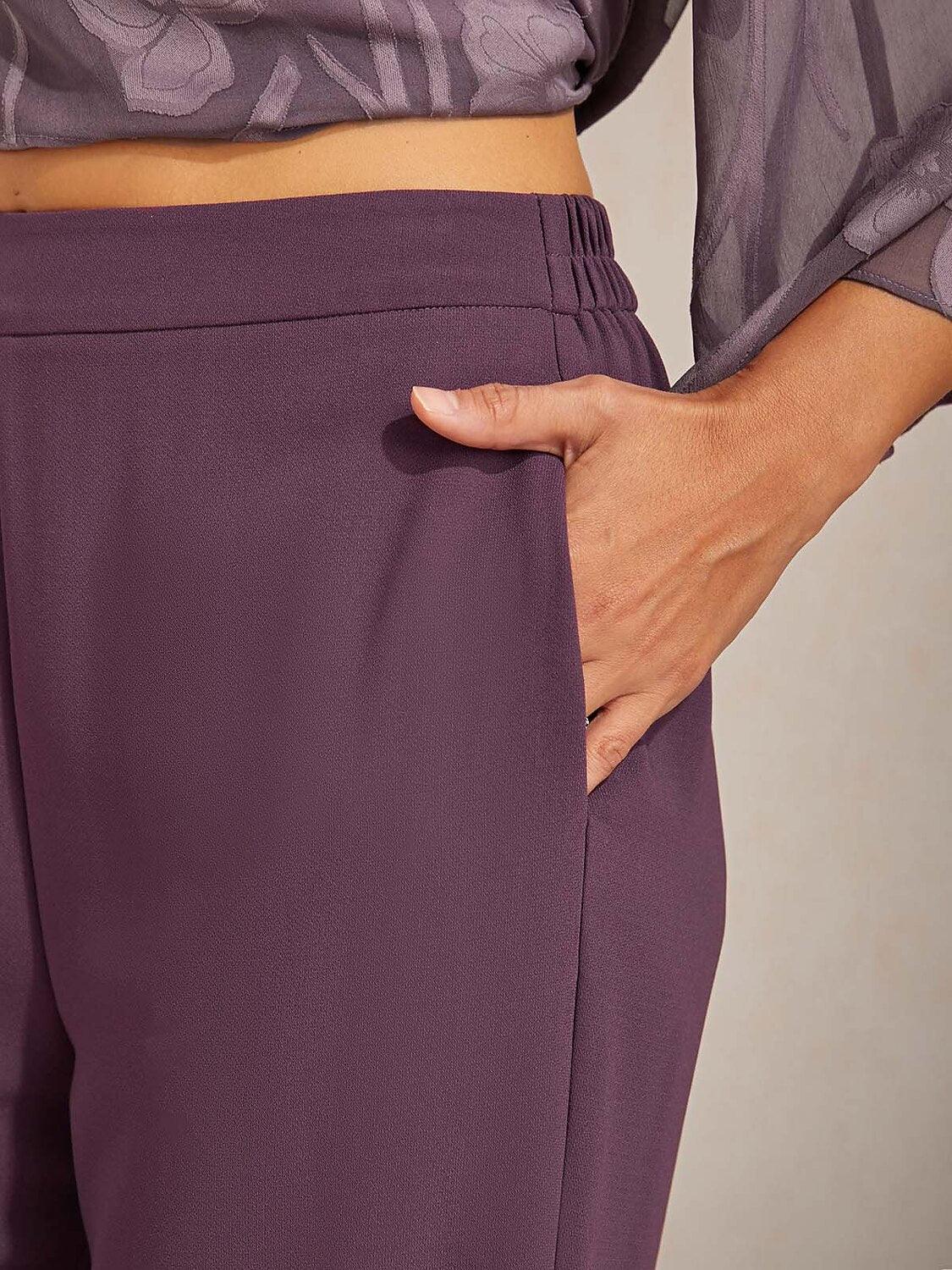 Mid-Rise Elastic Waist Wide-Leg Pants with Pockets