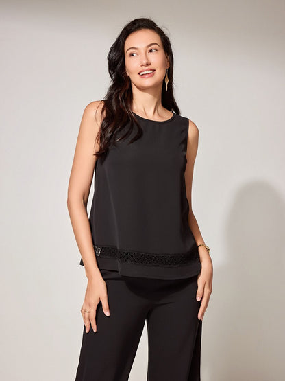 Lace-Trimmed Satin Tank Top Cardigan Set