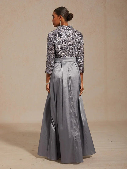 Stretch Taffeta Embroidered Cocktail Dress with Sequin Bodice