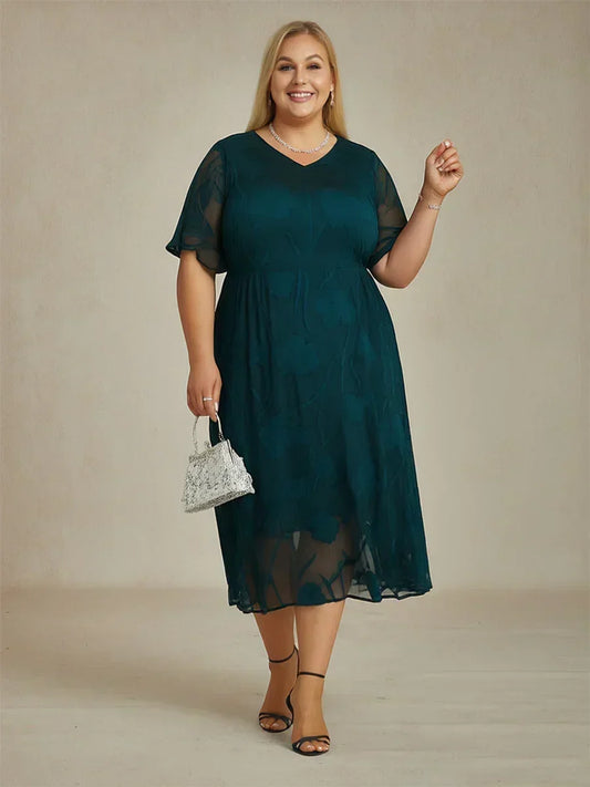 Ruffle Flutter Lace Maxi Dress for Plus Size
